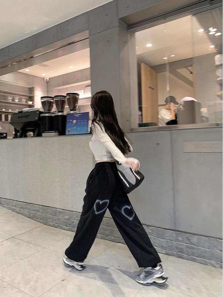 Women's High-Waist Slimming Love Heart Sports Pants - Trendy Spring/Summer Straight Casuals
