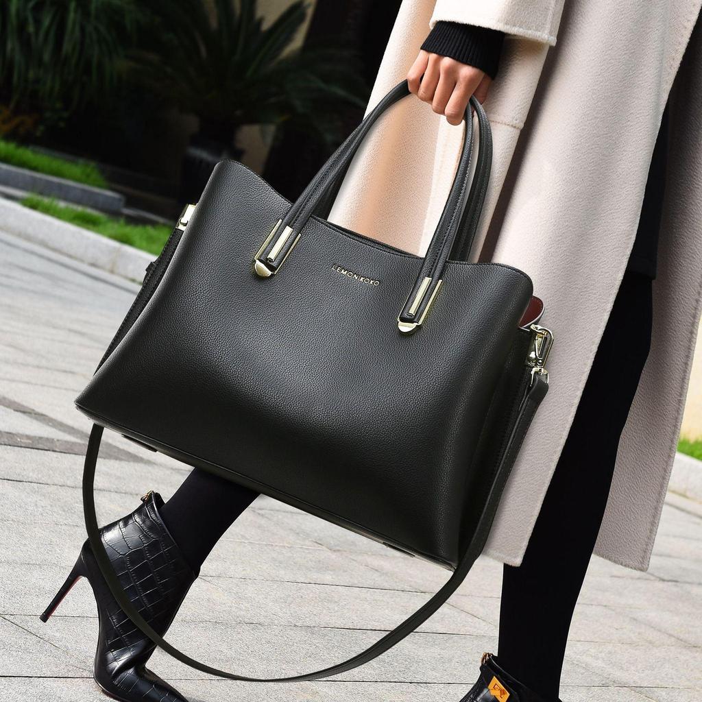 Women's Handbag, Soft Leather Large Capacity Tote Bag, Temperament Middle-aged Mother Bag, Fashionable Commuting Women's Bag
