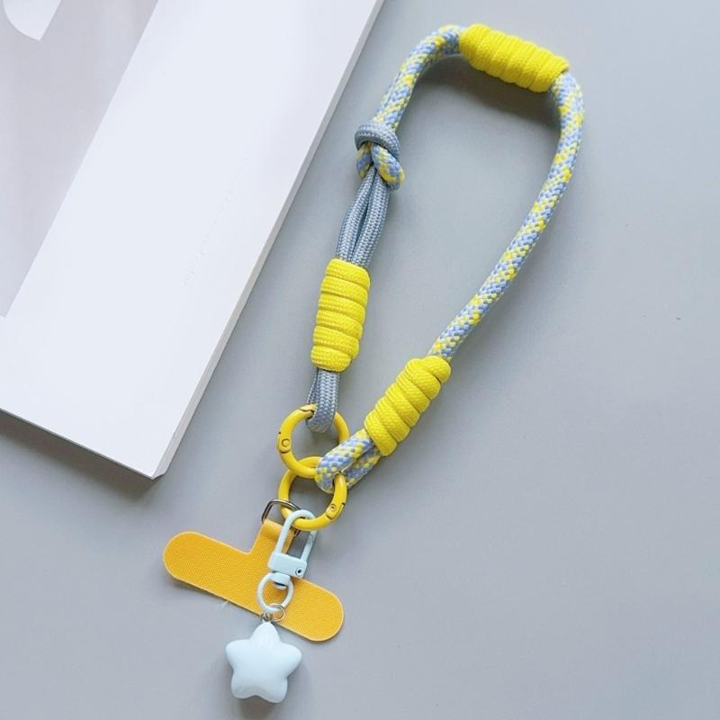 Multicolor Phone Strap Polyester Metal Charm Detachable Tethers Mobile Lanyard Adjustable Wristband for Key Accessories