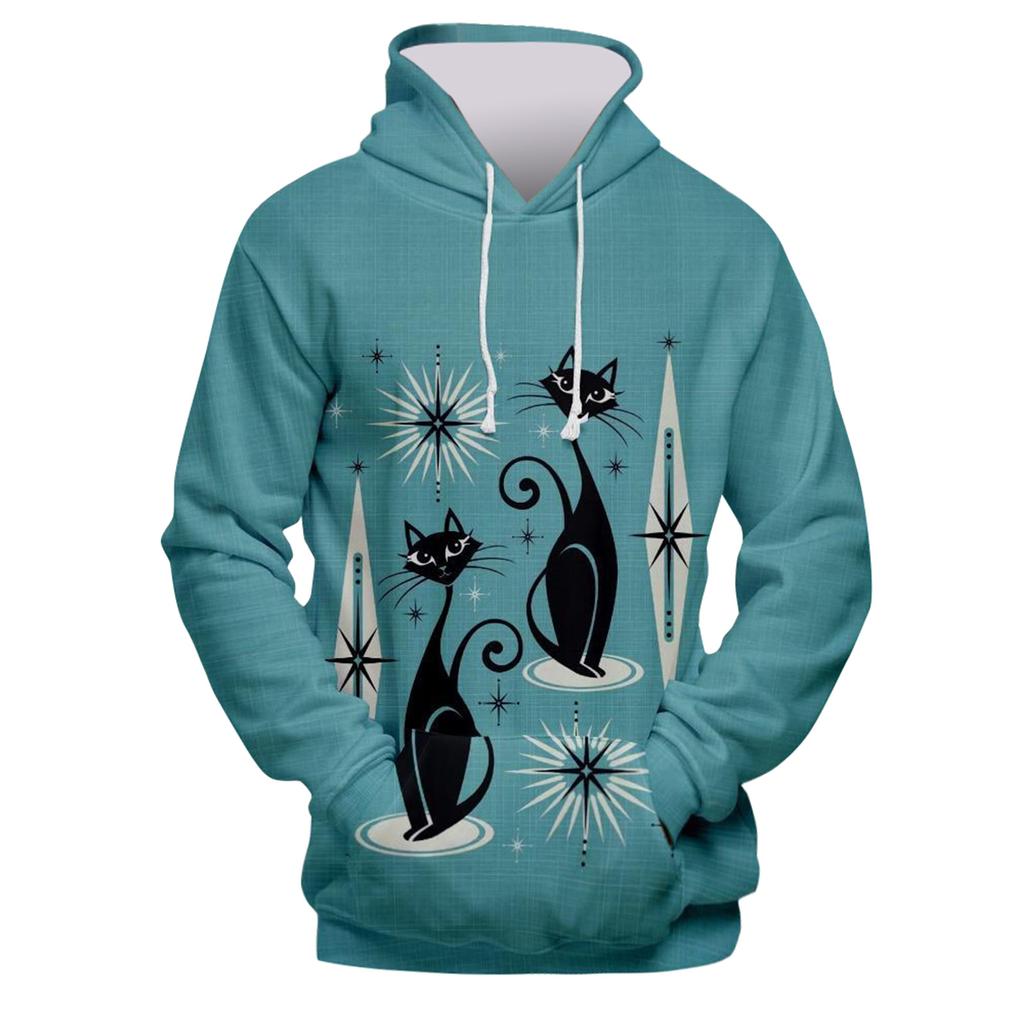 Volný pánský a dámský svetr s dlouhým rukávem a kapucí s módním potiskem