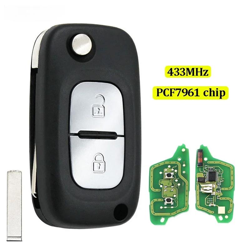 A16P-Car 2 Buttons Folding Flip Remote Key 433MHZ ID46 PCF7961 Chip For Renault Clio Twingo Kangoo Master Modus