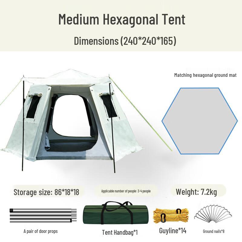 Outdoor Camping Tent with Ground Mat Medium 3-4 Person (2.4x2.4x1.65m)