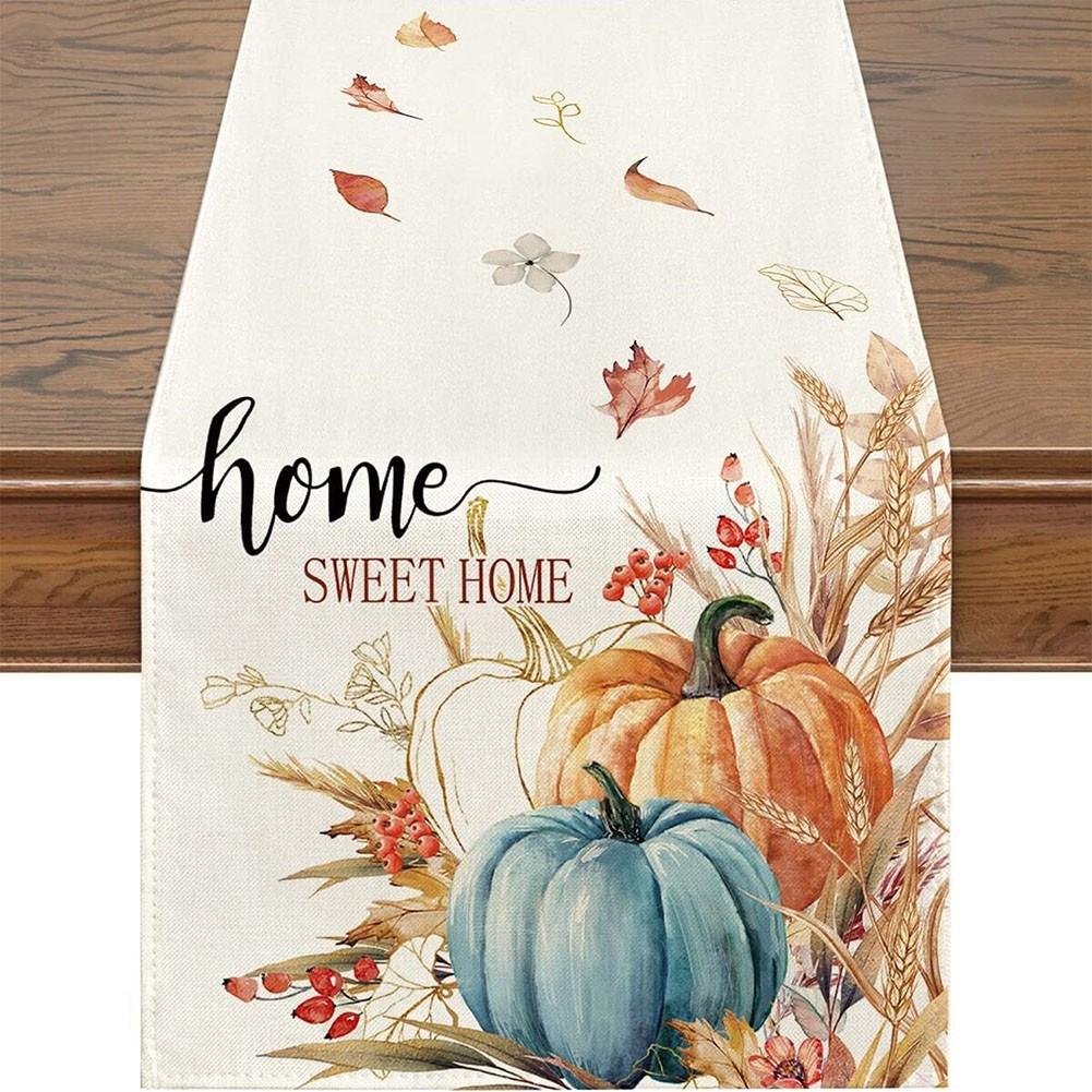 13*72IN Pumpkin Maple Leaf Print Table Runner Tablecloth Kitchen Table Décor