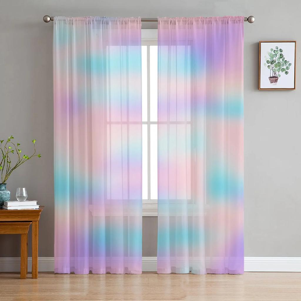 Rainbow Gradient Sheer Curtains for Bedroom Living Room Decoration Window Curtain for Kitchen Tulle Voile Organza Drapes