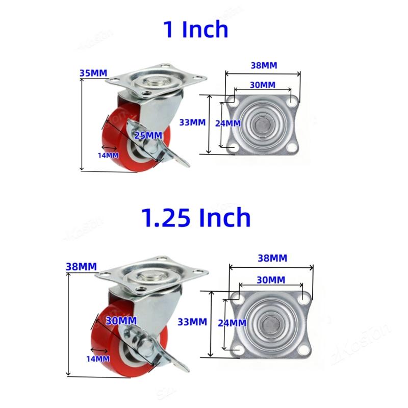 1pcs 1-1 Inch Universal Swivel with Brake Casters Heavy Duty Plate Industrial Caster Rotating Wheels Trolley Furniture Castor
