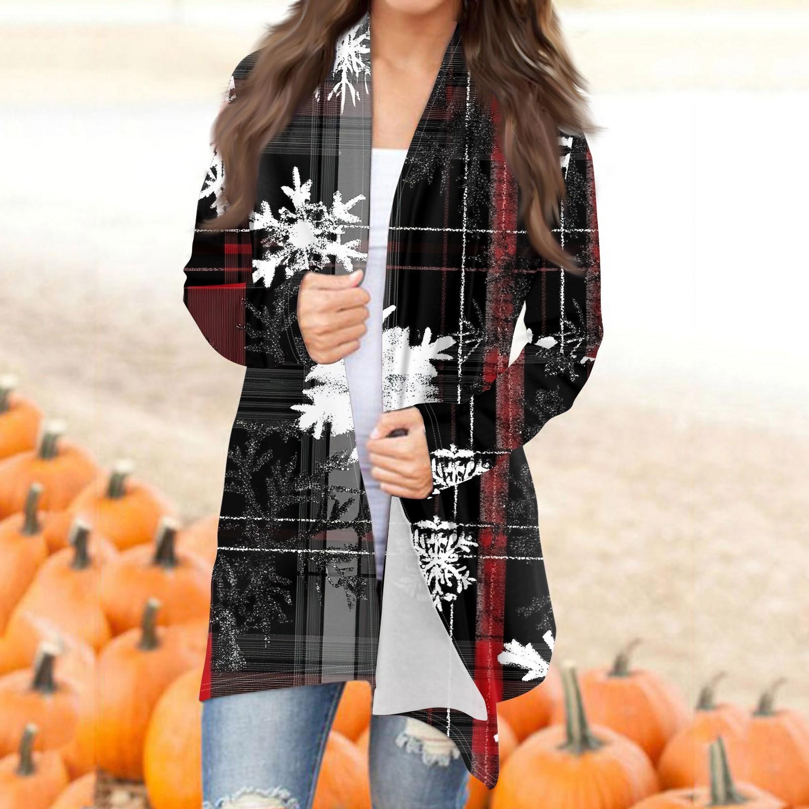 

Женская мода повседневная рождественская принтованная куртка-кардиган средней длины M чёрный