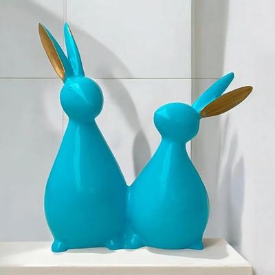 Hasen-/Kaninchenpaar Schauobjekt für Heimdeko Wohnzimmer - Büro Tischdeko Statue - Dekorative Polyresin Figur (20,3 cm, Aquablau)