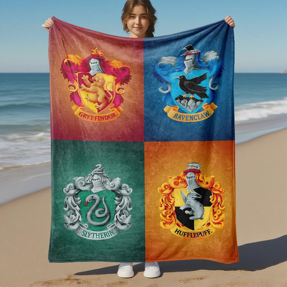 1pc Gryffindor Ravenclaw Slytherin Hufflepuff Outdoor Flannel Throw Blanket All Season Soft Warmth,Home Decor 1031010