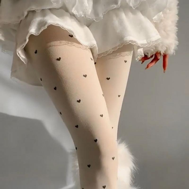 Miu Style Ballet Velvet Socks & Tights - Beige Polka Dot Bow Knot, Versatile for Spring/Autumn, JK School Base Layer.