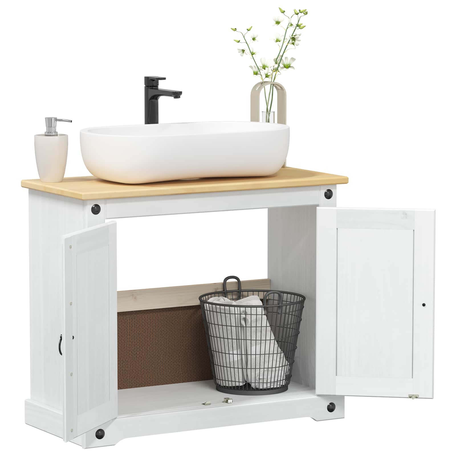 Weißer Badezimmer-Waschtischschrank mit Regal und Tür 73 x 33 x 60 cm