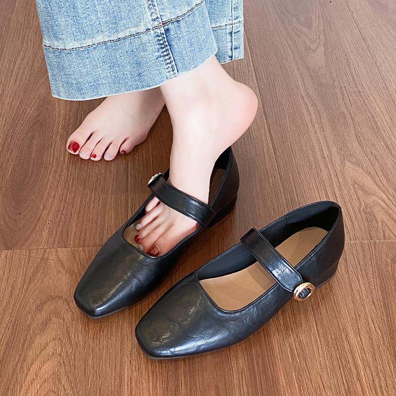 

French white with skirt square head medium heel Mary Jane shoes thick heel single shoes women s shallow mouth one-word buckle belt women s shoes 40 чёрный