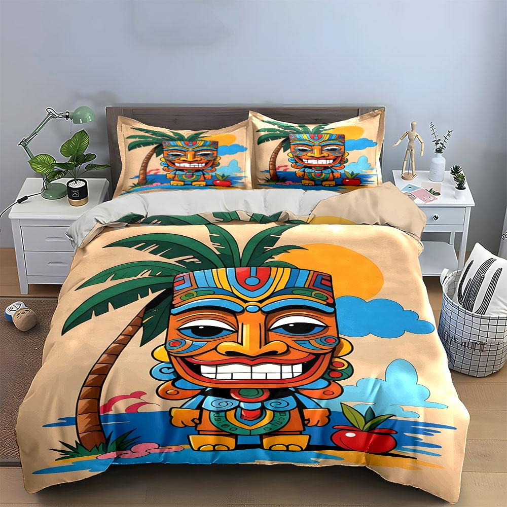 Colorful Tiki Mask Design. Bedding Sets Duvet Cover Sets Duvet Covers Pillowcases(1*Duvet Cover 2*Pillowcases Without Duvet Insert)