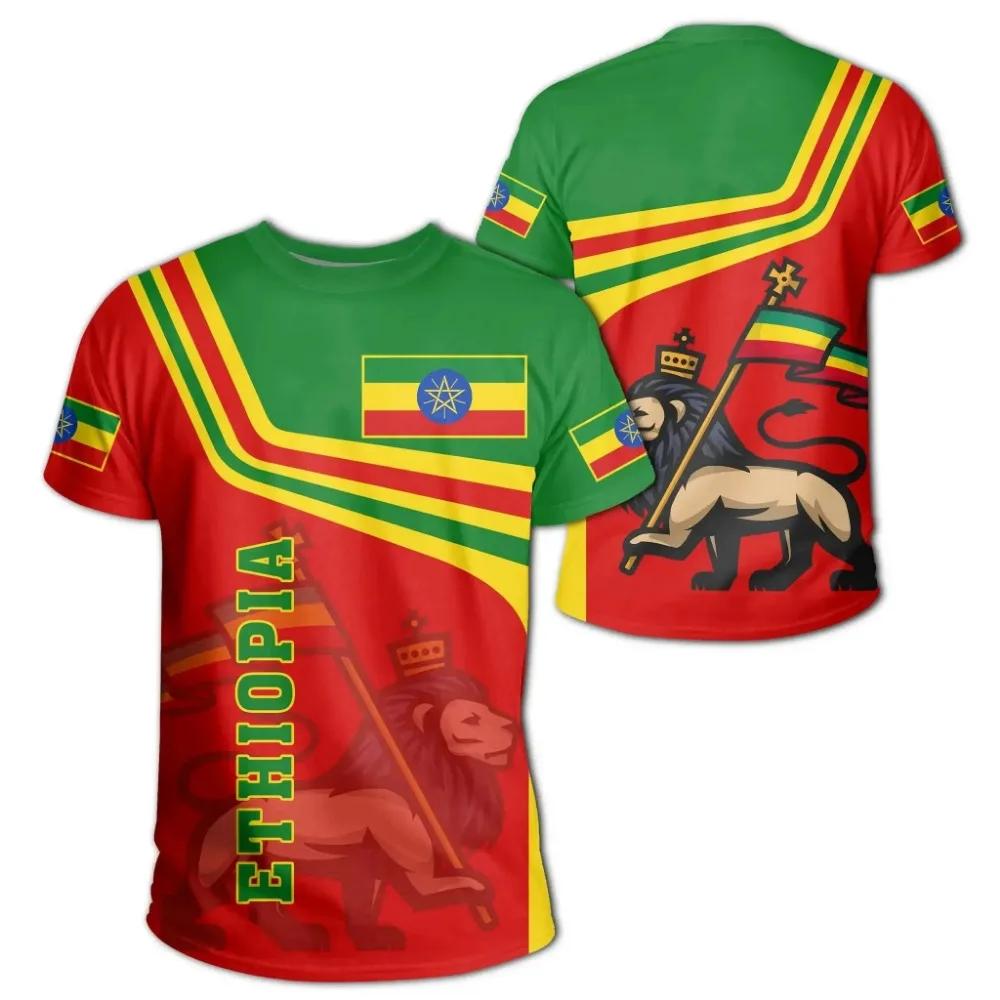 Ethiopian Flag Graphic T Shirt King Indigenous Tribe Lion 3D Printed T-shirts Men Women Casual Summer Ethiopia National Day Tops