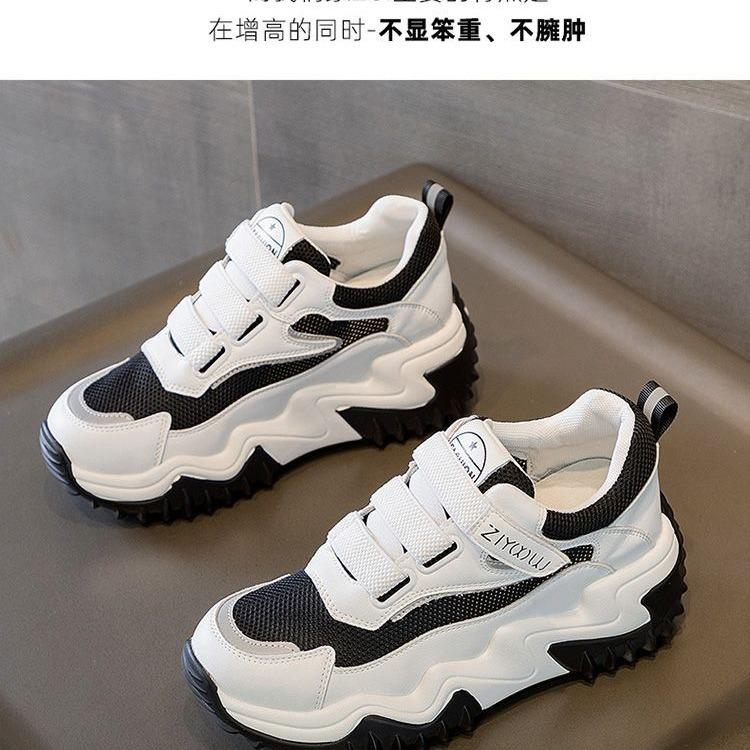 thick-soled women's sports and leisure shoes mesh shoes breathable mesh surface summer thin inner height increase women's shoes 7cm Velcro small size