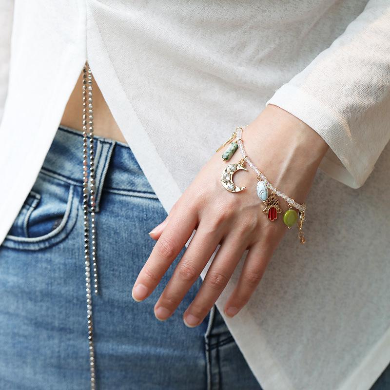 Kenjie Summer Colorful Multi-Pendant Necklace & Bracelet Set: Moon & Star Design for Women.