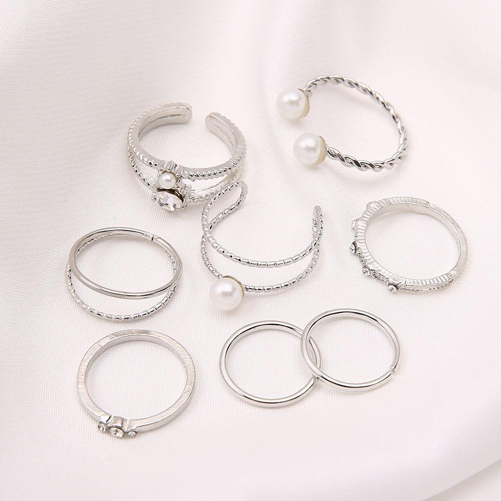 Fashion Pearl Ring Opening Adjustable Simple Ring With Diamond Super Fairy Joint Ring