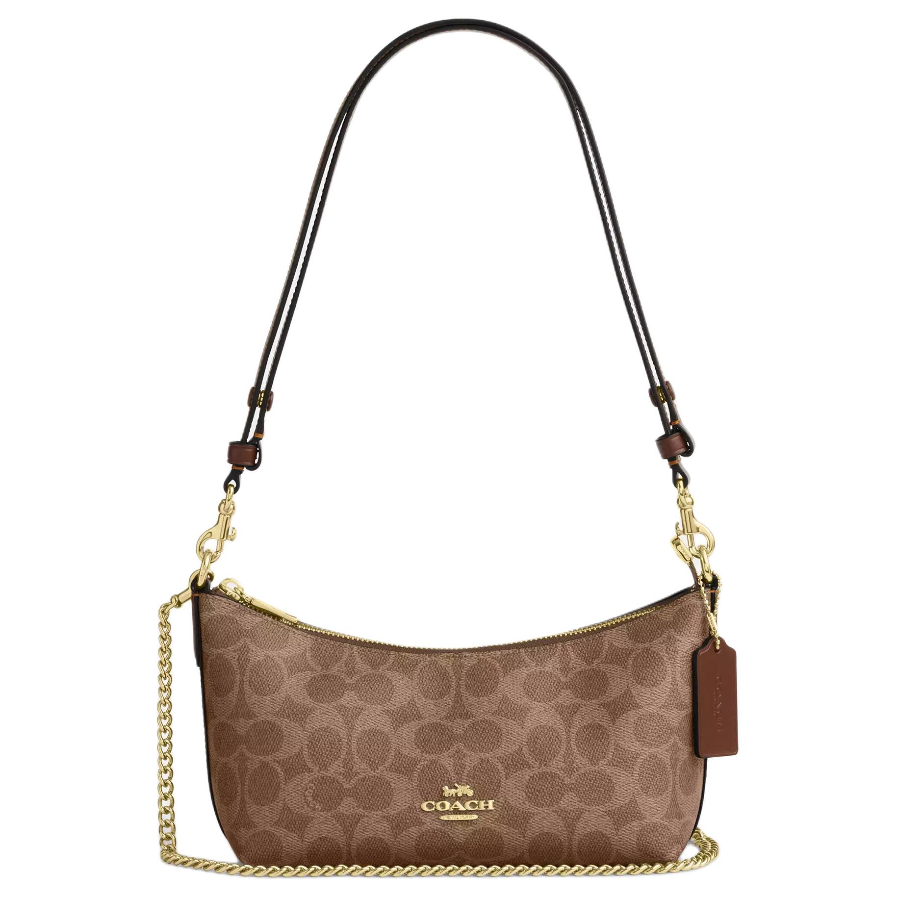 Coach Women's Brown Caitlin 13 Classic Monogram Print Coated Canvas Shoulder Bag Small Shoulder Bag Cek80-Imxhe