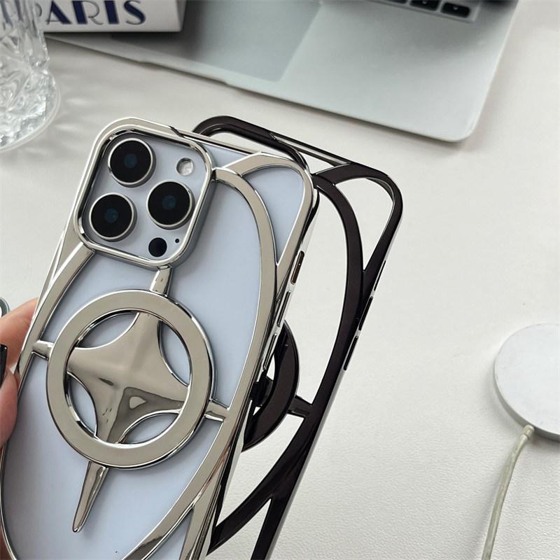 Luxury Plating Hollow Out Star Wireless Charging Magnetic For Magsafe Case For iPhone 16 15 14 Plus 13 12 11 Pro Max Slim Cover