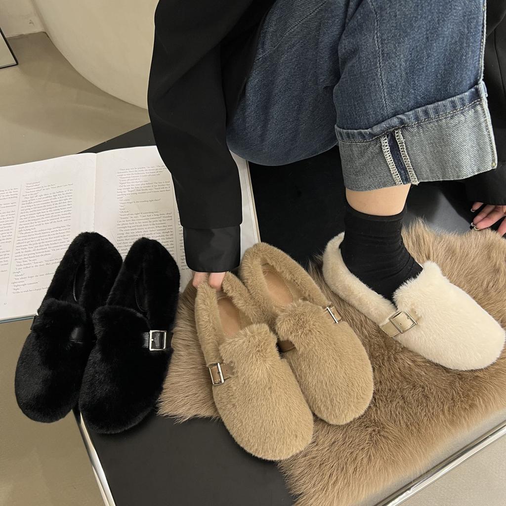 Fashion Round Toe Lamb Fur Shoes Woman 35-40 Big Size Furry Mocasines Warm Winter Shoes Female Lambwool Slip on Loafers Curly Fur Flats