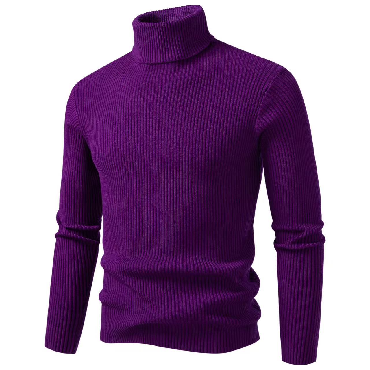 Herren Kalte Bluse Lässige Pullover Wolliger Rollkragenpullover Basic Streifen T-Shirts Warmes Sweatshirt Gestrickt Herren XL violett