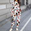 Sets For Women 2 Piece Round Neck Long Sleeve Shirts Printed Sweatpants Pocket Sets