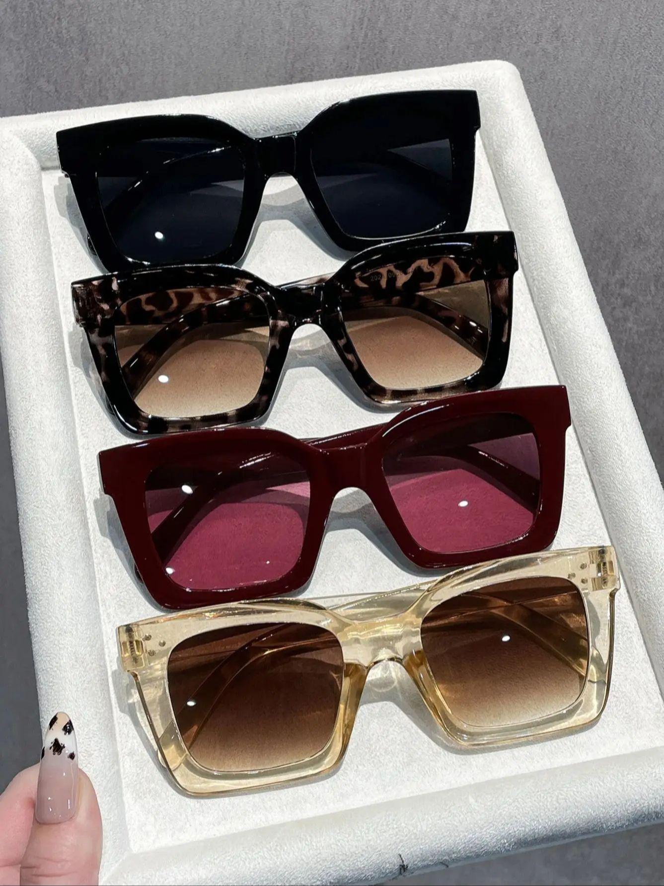 

4PCS Classic Large Frame Natural Sun Glasses Essential Fashion Accessory Sun Protection Driving Sunglasses