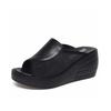 Thick-soled slippers women's outer wear summer new first-layer cowhide mesh sandals open-toed wedge heel muffin shoes
