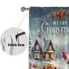 2PCS Blue Santa Claus Christmas Print Curtains, Winter Cottage House Gift Box Window Drapes for Xmas Holiday Bedroom Decor