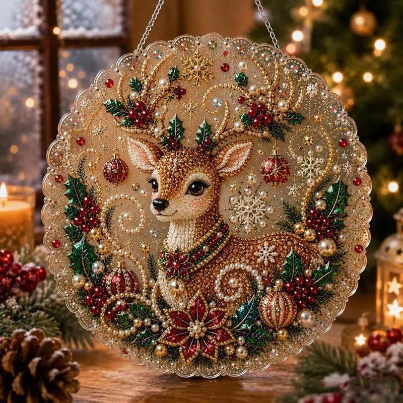 DIY Weihnachts-Perlenkunst-Set Acryl-Rundanhänger mit 3D-Perlenkette Hängende Bastelarbeit für Festivaldekoration