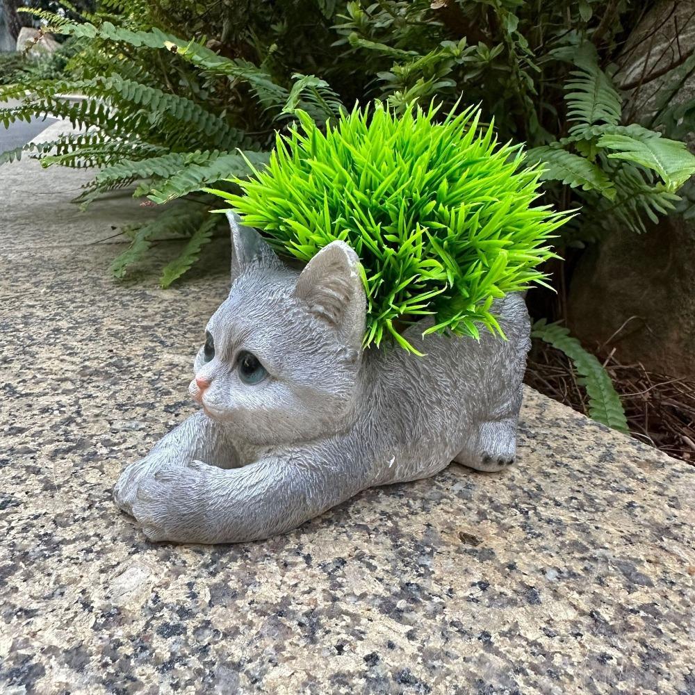 Kitten Flower Pot, Courtyard Garden, Green Plant Decoration, Cute Simulation Cat Animal Resin Ornament, Handicrafts