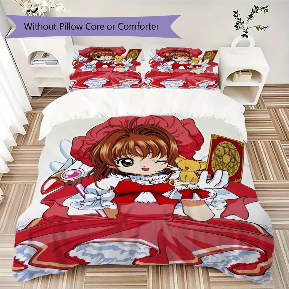 Cardcaptor Sakura Pattern Bedding uilt Set uilt Cover Pillowcase Home Decoration Birthday Gift (1 * duvet cover + 2 * pillowcase without core)