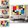 Red Yellow Blue Abstract Grid Artwork For Living Room Decor
