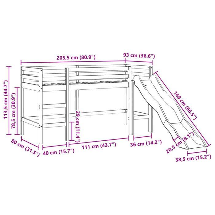 VidaXL Lit mezzanine enfants avec tour blanc/noir 80x200cm pin massif, lit mezzanine, lit mezzanine avec échelle, cadre de 3309125