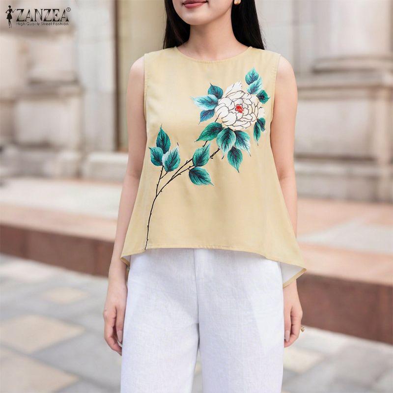 ZANZEA Women Casual Round Neck Floral Print Sleeveless Tank Tops