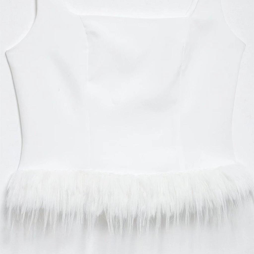 Spring 2025 Women's Versatile Solid Color Feather Elastic Camisole Top
