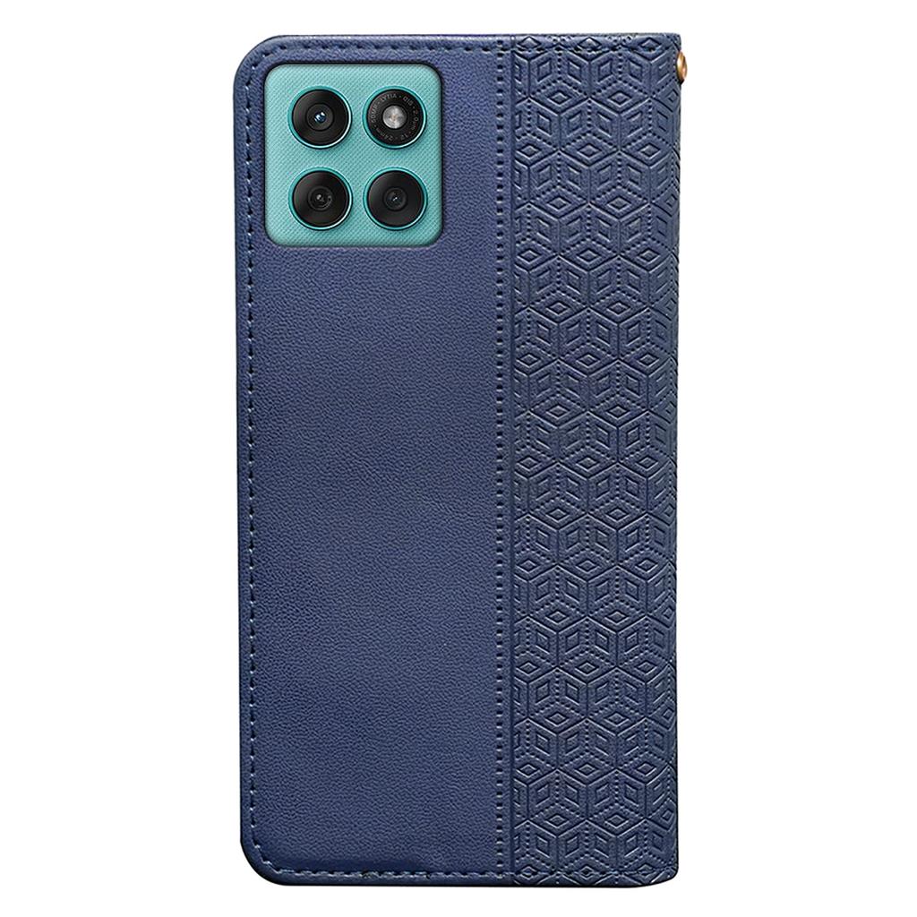 For Motorola Edge 60 Fusion 5G Wallet Phone Case Checkered Pattern Imprint Leather Flip Cover with Wrist Strap