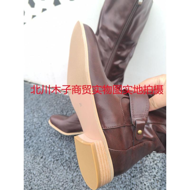 

Осень зима новые низкий каблук боковая молния очень большой размер 44 45 замшевые высокие женские сапоги 39