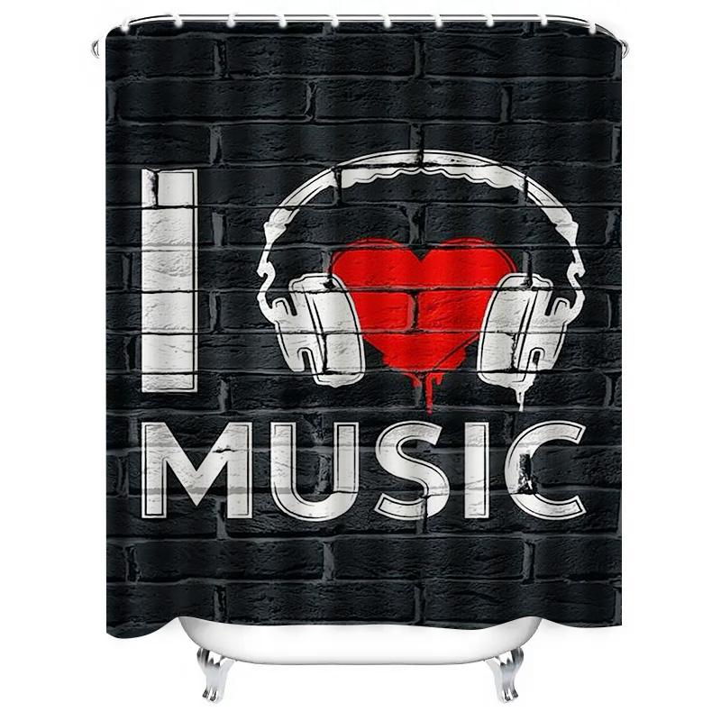 I Love Music Waterproof Shower Curtain Heat Resistant Machine Washable Non-Transparent 180x180cm