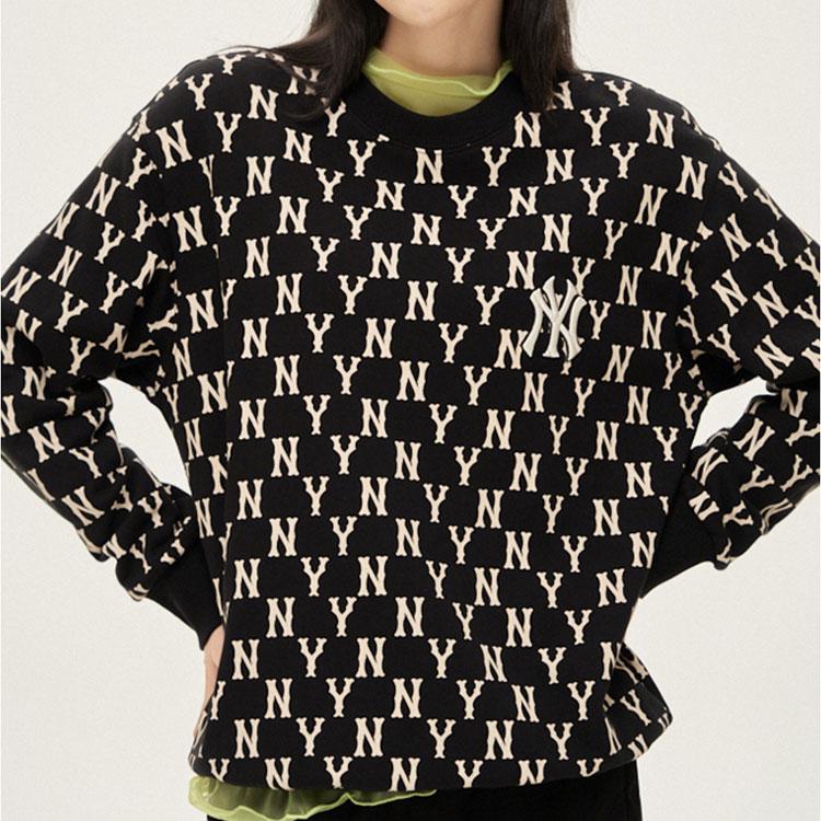 MLB New York Yankees All Over Letter Logo Crewneck Sweatshirt Unisex sweatshirt Black 3AMTM0614-50BKS