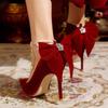 Red Xiuhe Wedding Shoes Thin Heels Pointed High Heels Women's New Single Shoes Bow Pearl Straps Two Wear Bridal Shoes