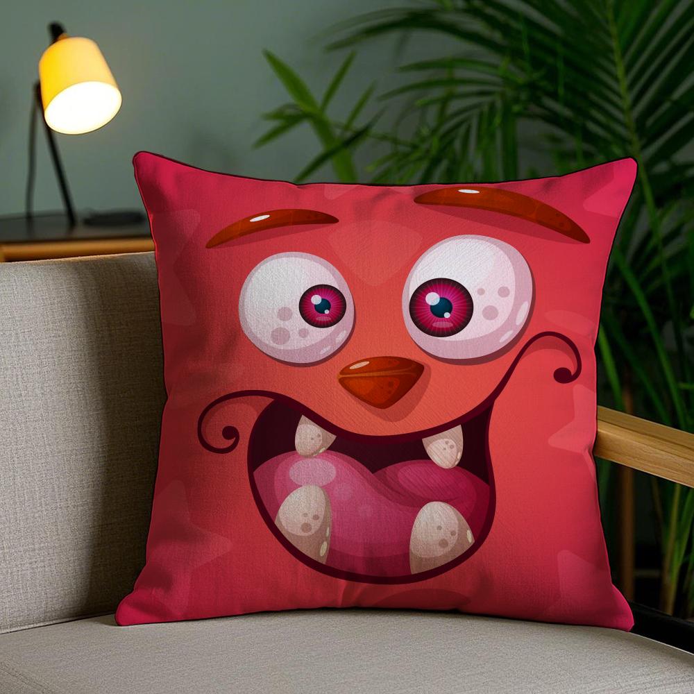 Funny Little Monster Cushion Cover Soft Short Plush Double-Sided Printing Home Decor Machine Washable Pillow Case Gift