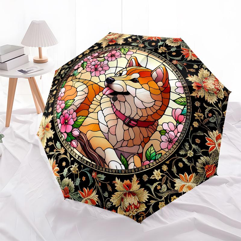 Color Retro DogThemed Automatic Opening and Closing Umbrella - 8 Ribs, Suitable for Leisure and Going Out, Outdoor Accessory, Gothic Style,