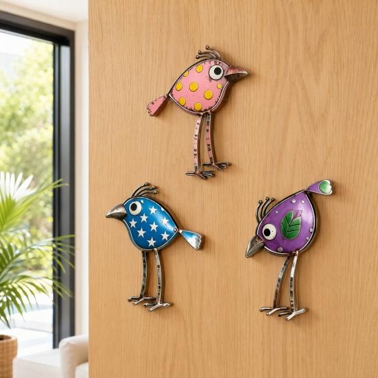 Baizihuahu 3 Stück Holzvögel Wandkunst Dekor, Antike Vogel-Hängefiguren, Lustige Langbein-Skulptur, Boho Bauernhaus Dekorationen für den Außenbereich Garten