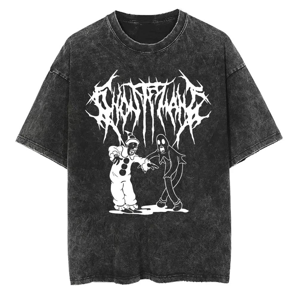 Ghostemane Bedrucktes Gewaschenes T-Shirt Herren Lässig Gothic Übergroß Streetwear Herren Hip Hop Y2K Rap Rock Trap Metal Oberteile T-Shirts