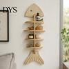 Small Apartment Space Saving Shelf Fish Bone Storage Rack, Wood Wall Mounted Floating Shelf, Ocean Style Bathroom Organizer for Aromatherapy