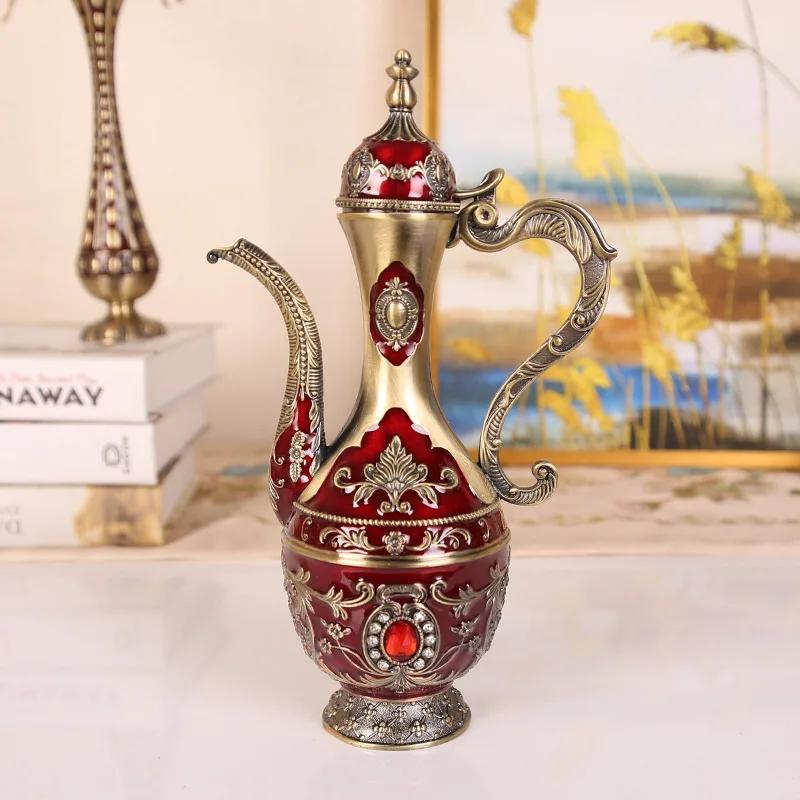 8pcs Tableware Set 1*Teapot 6*Cup 1*Tray Tea Set Vintage Retro Europen Style for Cabinet Ornament Kitchen Arabic Wine Cup Gift