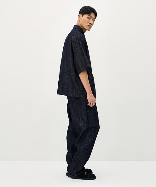 ERRORS EXCEPTED Ldp128Db Pleated Linen Denim Pants (One Wash)