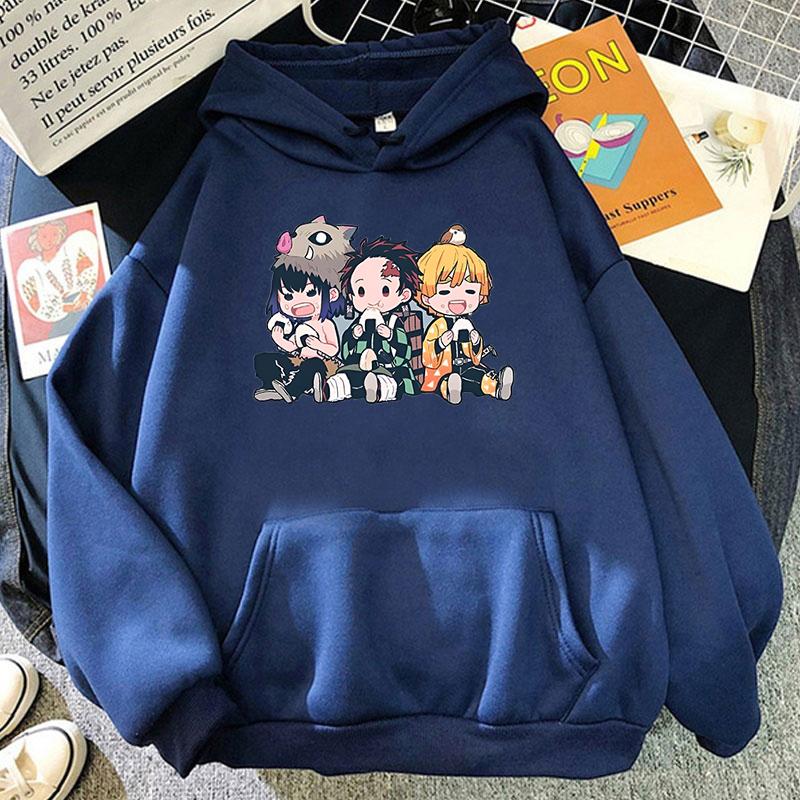 New Anime Hashibira Inosuke Kamado Tanjirou Agatsuma Zenitsu Cartoon Print Hoodie Fashion Women Casual Tops Pullover Hoodies