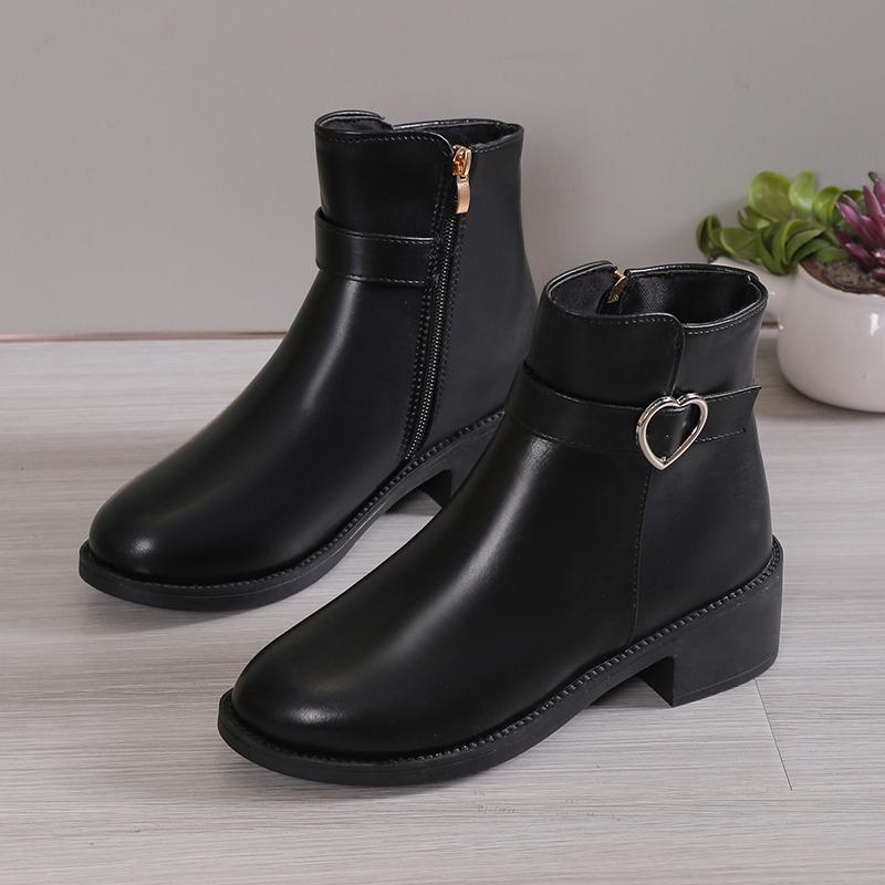 Buty damskie wysokiej jakości, buty damskie z zamkiem bocznym, wyprzedaż, klamra paska, nowoczesne buty damskie, nowe, okrągłe botki, botki do kostki