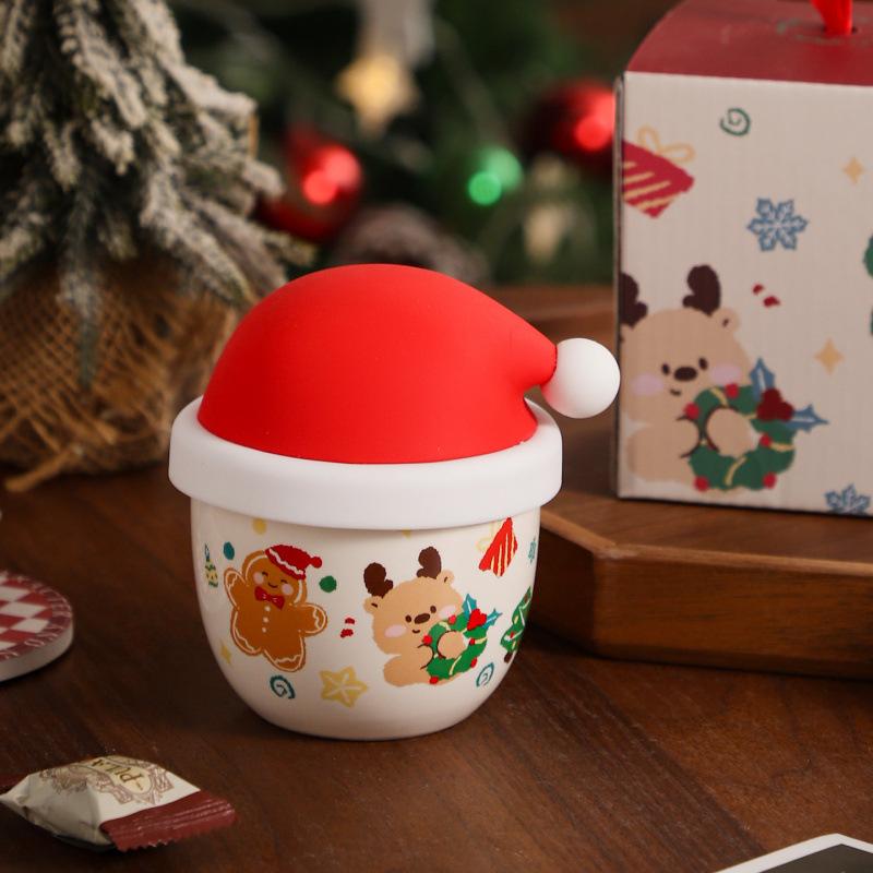 High-value cute creative water cup Christmas hat cup Girls ceramic mug Office coffee cup with lid gift